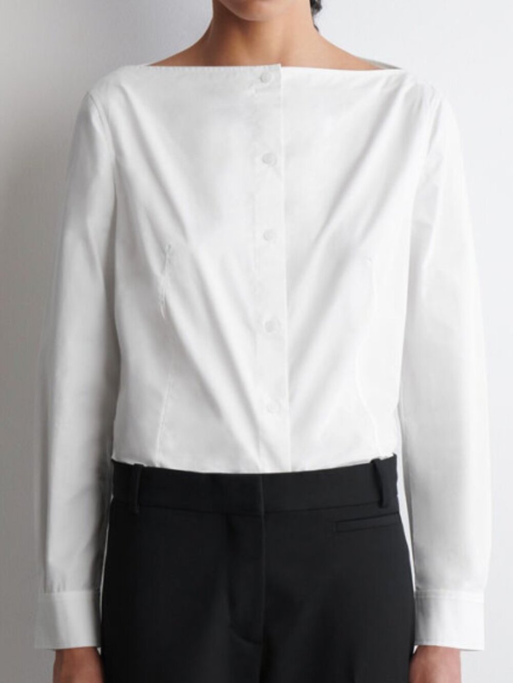 COS | Boat-Neck Cotton Shirt Solid White Button Down | Size 2